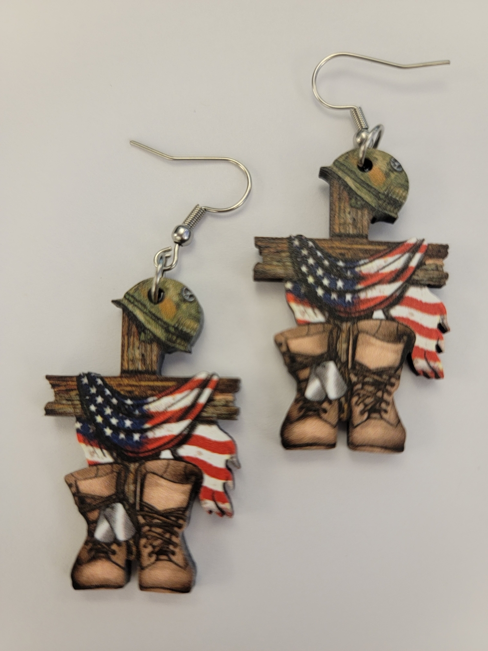 Patriotic Military Tribute Earrings - American Flag & Combat Boots